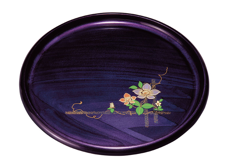 紀州漆器 尺1寸 丸盆 紫雲杢 鉄線 金蒔絵 盛絵 お盆 おぼん トレイ 紀州塗り【ギフト・内祝い・成人内祝い・結婚内祝い・新築祝い・お返し】【楽ギフ_包装選択】【楽ギフ_のし】【楽ギフ_のし宛書】
