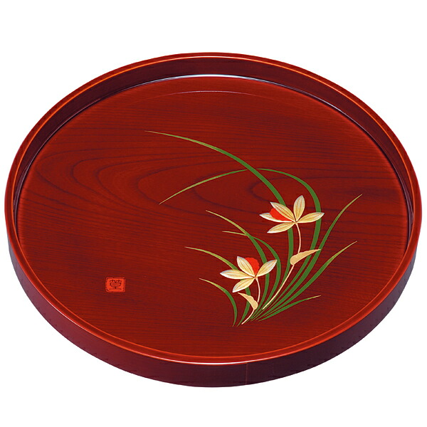 紀州漆器 木製 尺寸 丸盆 盛絵 春らん お盆 おぼん トレイ【ギフト・内祝い・成人内祝い・結婚内祝い・新築祝い・お返し】【楽ギフ_包装選択】【楽ギフ_のし】【楽ギフ_のし宛書】