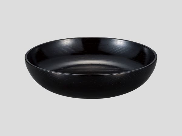 山中塗師細工 木製 御菓子鉢 8.0 栓 丸 盛鉢 黒拭き漆ペンキ塗り どんぶり鉢 山中ペンキ塗り くりぬき【差し上げ物】