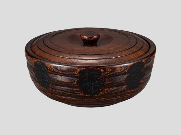 御菓子器 欅 拭き漆ペンキ塗り 盛器 6.0 木立ち彫 山中塗師細工 木製 山中ペンキ塗り くりぬき【差し上げ物】