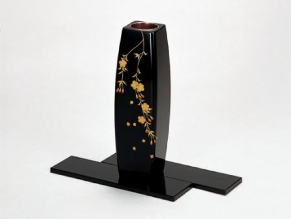 花器 しだれ桜花 蒔絵 黒 漆塗り 花瓶 木製 越前漆器 越前塗り 敷板付【ギフト】【楽ギフ_包装選択】【楽ギフ_のし】【楽ギフ_のし宛書】