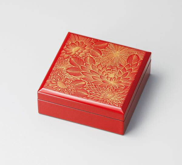 小箱 沈金 菊彫 朱 漆手ペンキ塗り 木製 越前塗師細工 越前ペンキ塗り 1個【差し上げ物】【楽ギフ_荷拵えより分ける】【楽ギフ_のし】【楽ギフ_のし宛書】