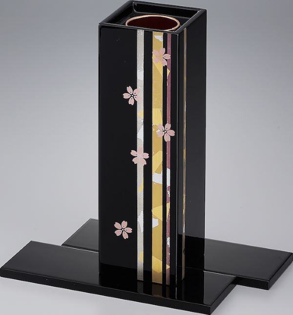 漆塗り黒花瓶 花柄付き 会津塗り 漆器 花瓶 花器 花生け 花入れ 花立て 会津漆器 花器セット 黒 花静か 花瓶 花生 丸型 会津塗り