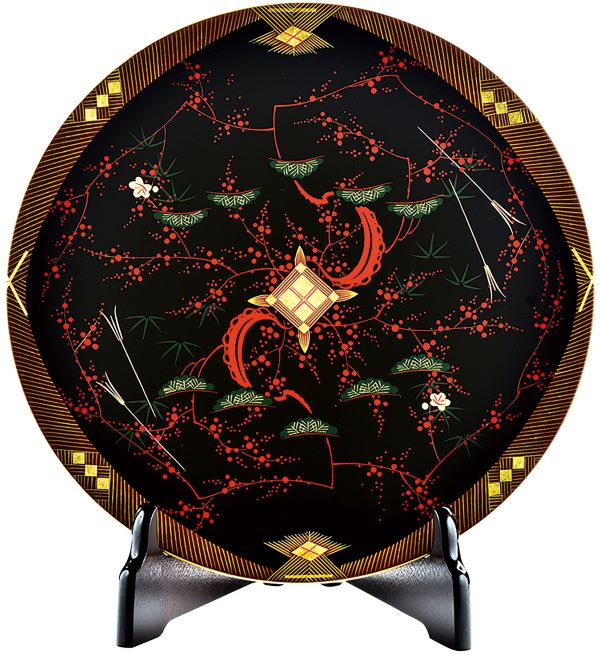 楽天市場】溜 6.0 羽反 丸皿 会津絵松竹梅(漆・手塗・手描) 天然木製