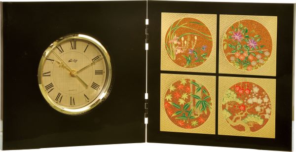 会津漆器 屏風 時計 四季彩 黒塗り びょうぶ 会津塗り【ギフト・内祝い・成人内祝い・結婚内祝い・新築祝い・お返し】