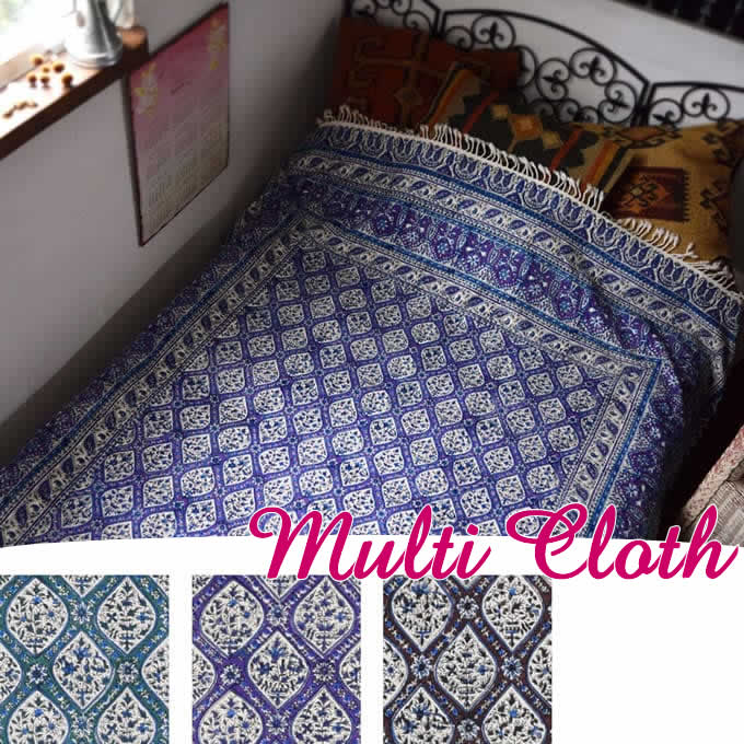 アラビアン 植物柄 リゾート イスファハン更紗マルチクロス ブロックプリント ソファカバー イスカバー マルチカバー ベッドカバー イラン ベッドカバー エキゾチック 更紗 南国 ペイズリー 花 ソファカバー マルチカバー イスファハン更紗マルチクロス ベッドカバー 草花