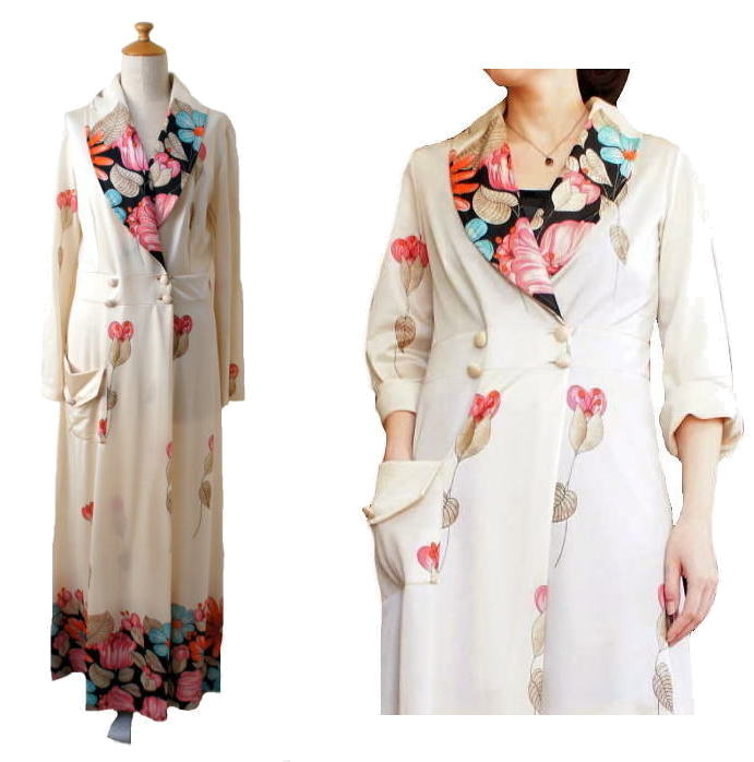 Web限定 古着 レトロ 花柄 ヘチマ襟 ロングガウン ローブ 羽織りカーディガン ワンピース Usa アメリカ 古着 レディースファッション 正規品 Alfalamanki Com