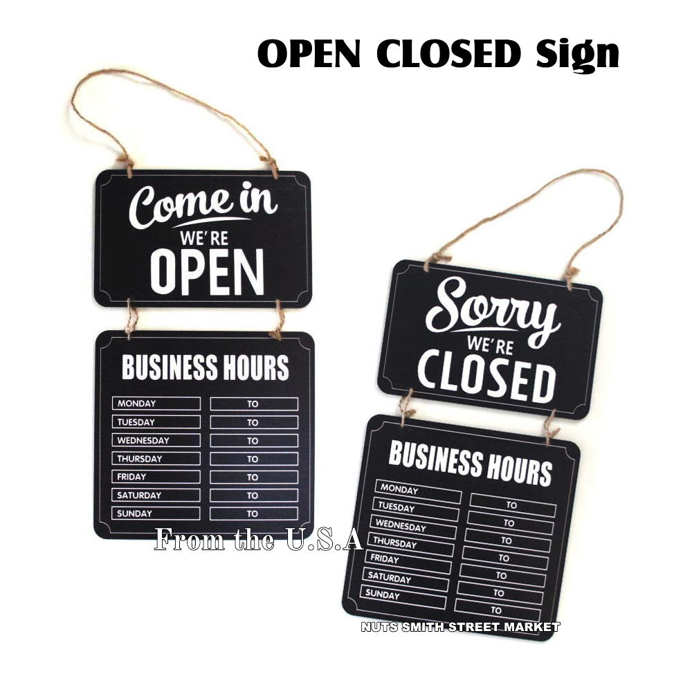 【送料無料】OPEN CLOSED 木製 黒白 目立つ カッコいい ドア ウインドウ 入口 看板 サイン アメリカンスタイル 週間営業時間表 アメリカメーカー製 こだわりの衣料雑貨店必需品