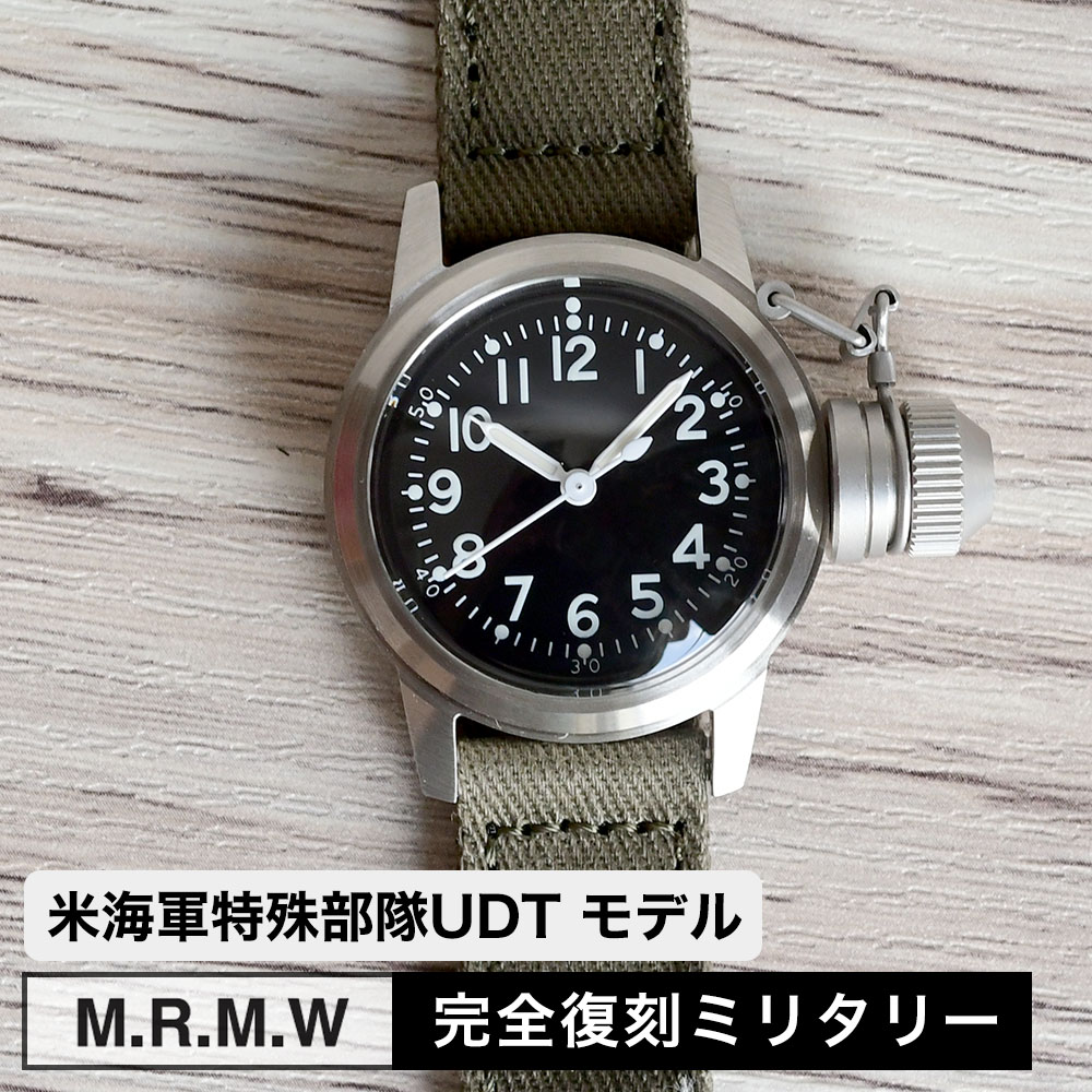 M.R.M.W ミリタリーウォッチ 腕時計 米海軍特殊部隊UDT ブシップウォッチ BUSHIPS WATCH コットンチノクロス 布製 ストラップ モントルロロイ 530027-01GF ブラック メンズ 正規品 おしゃれ