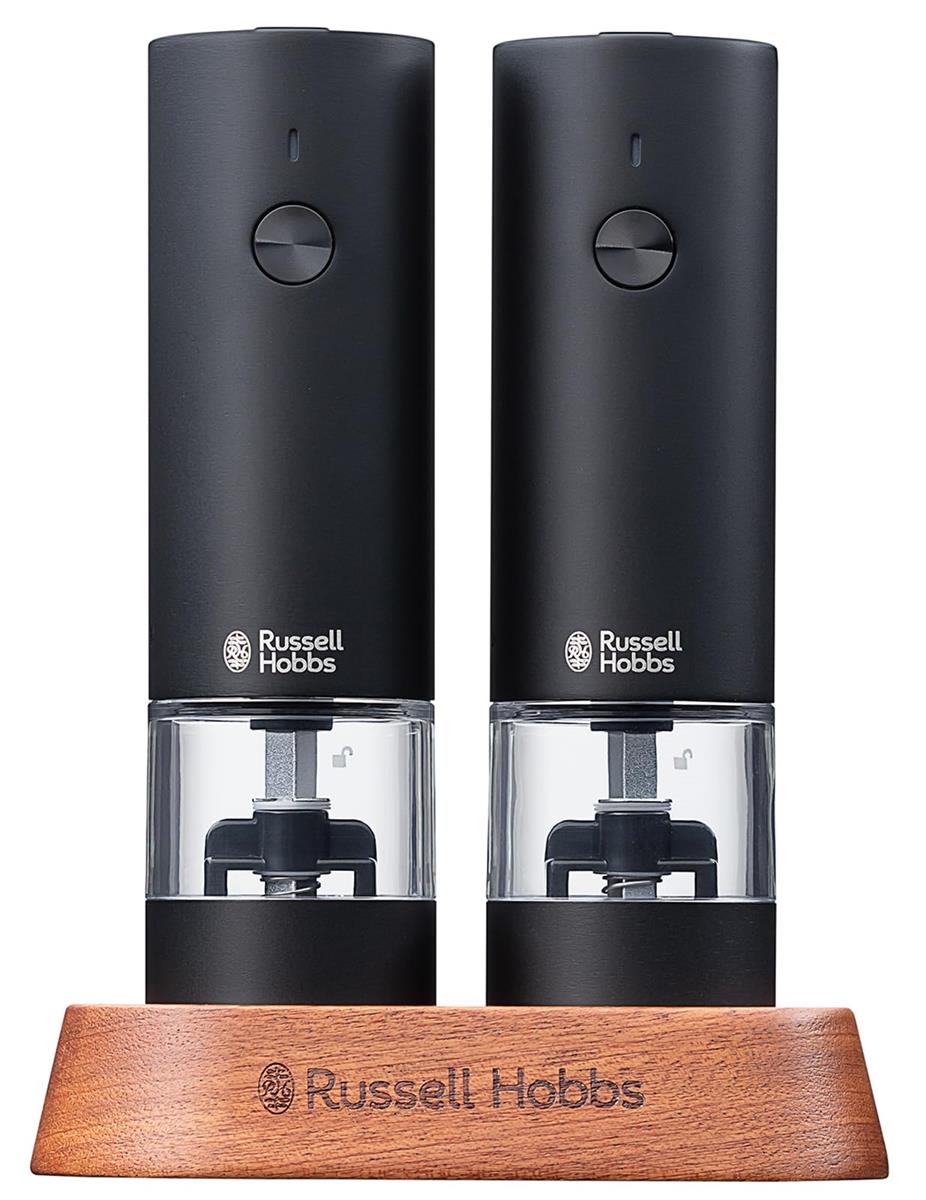 ラッセルホブス 電動粉砕機 申し受ける式 ソルト＆黒コショウ 岩塩 黒コショウ ス パ イ ス 粗さ合わせる能力のある ミニ 2本書き割り 黒いこと 7942JP-BK