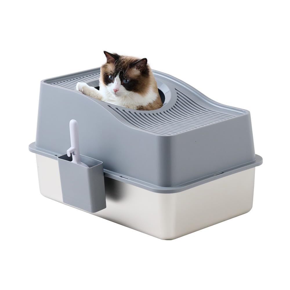 【OFT】 ステンキャットトイレ 明けっ広げ L 薄墨色 ステンレス鋼 上から 猫室内用便器 もの堅い 分かりやすい 思わしい 飛び散り押しとどめる 飛散