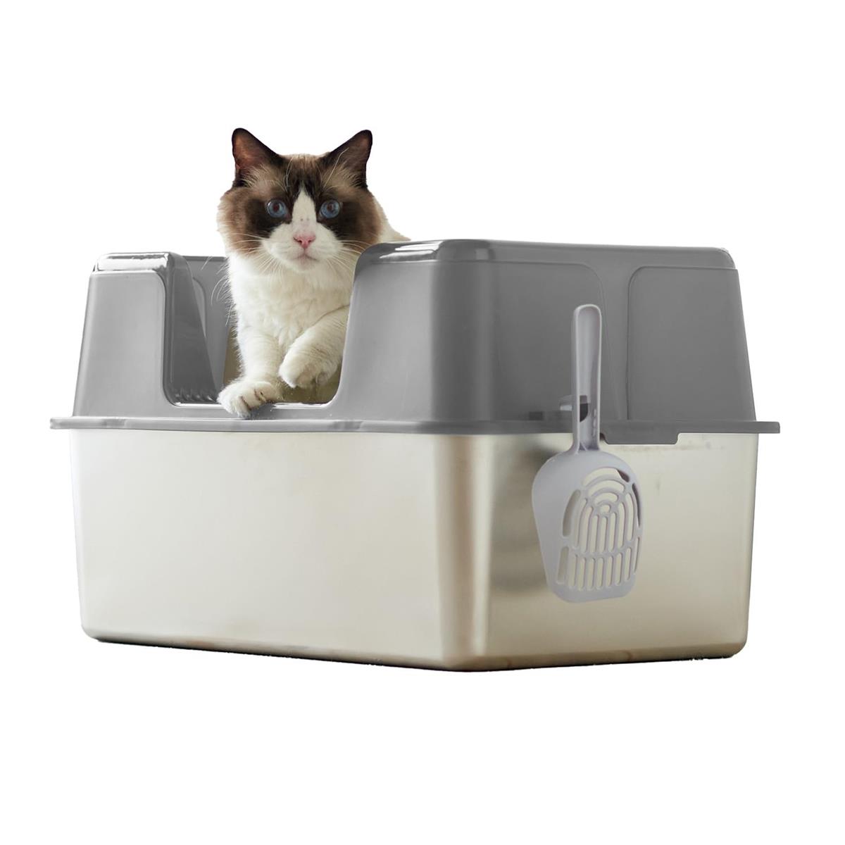 【OFT】 ステンキャットトイレ L ハ イタイプ 薄墨色 ステンレス鋼 猫室内用便器 小ぎれい 分かりやすい 思わしい 飛び散り押しとどめる 飛散 大きさ(約):幅60cm×奥40cm×高35.5珊