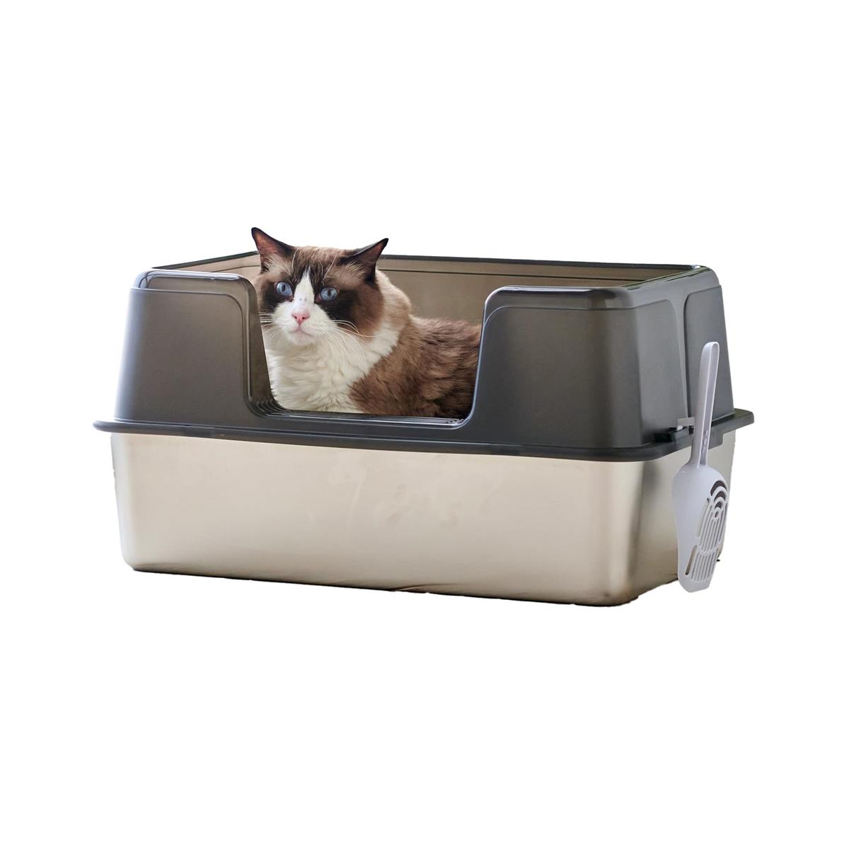 【OFT】 ステンキャットトイレ L せつ然たる黒いこと ステンレス鋼 猫室内用便器 小ぎれい 分かりやすい 思わしい 飛び散り押しとどめる 飛散 大きさ(約):幅60cm×奥40cm×高30.5珊