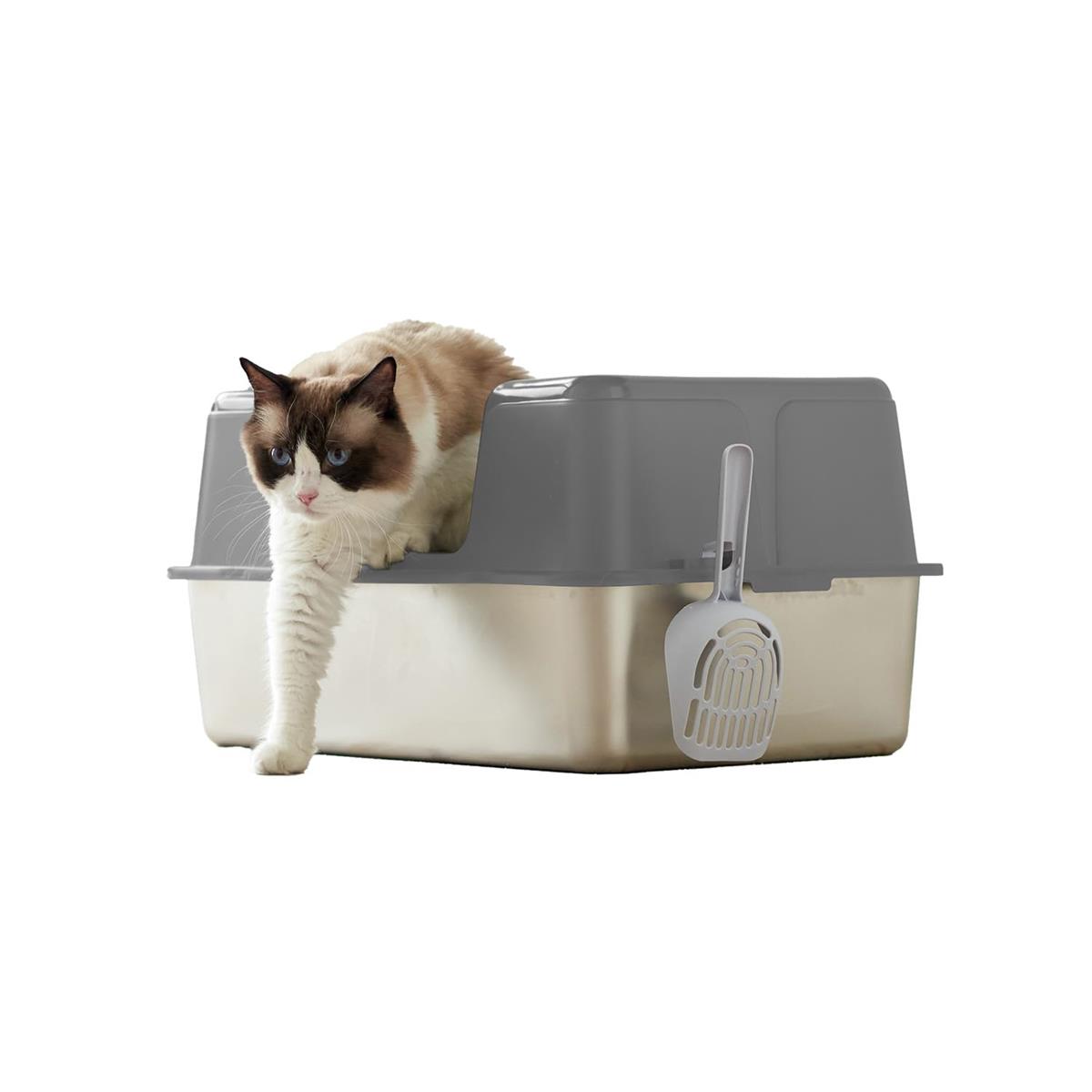 【OFT】 ステンキャットトイレ L 薄墨色 ステンレス鋼 猫室内用便器 小ぎれい 分かりやすい 思わしい 飛び散り押しとどめる 飛散 大きさ(約):幅60cm×奥40cm×高30.5珊