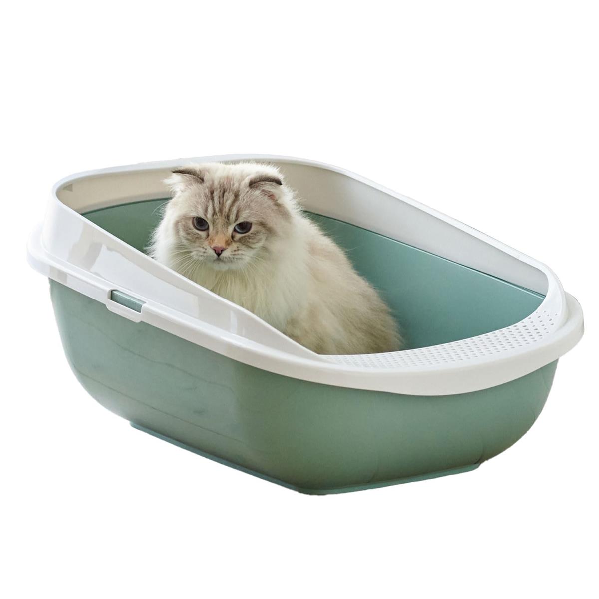 【OFT】 メガお盆 点火装置 ソフトグリ ーン 青曳き船 大層らしい猫室内用便器 飛散 押しとどめる 大きさ(約):幅42.6×奥57.6×高25.5珊