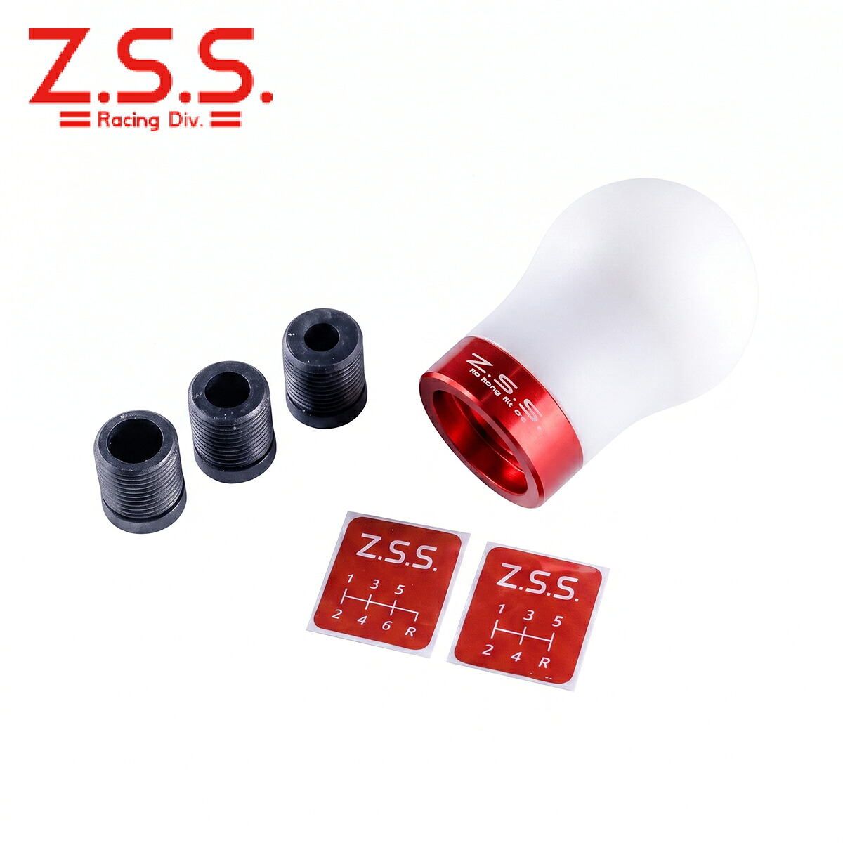 Z.S.S. スポーツ シフトノブ ジュラコン製 5MT 6MT シフトパターンエンブレム付 M8 M10 M12 変換アタッチメント付 赤 シルビア ZSS