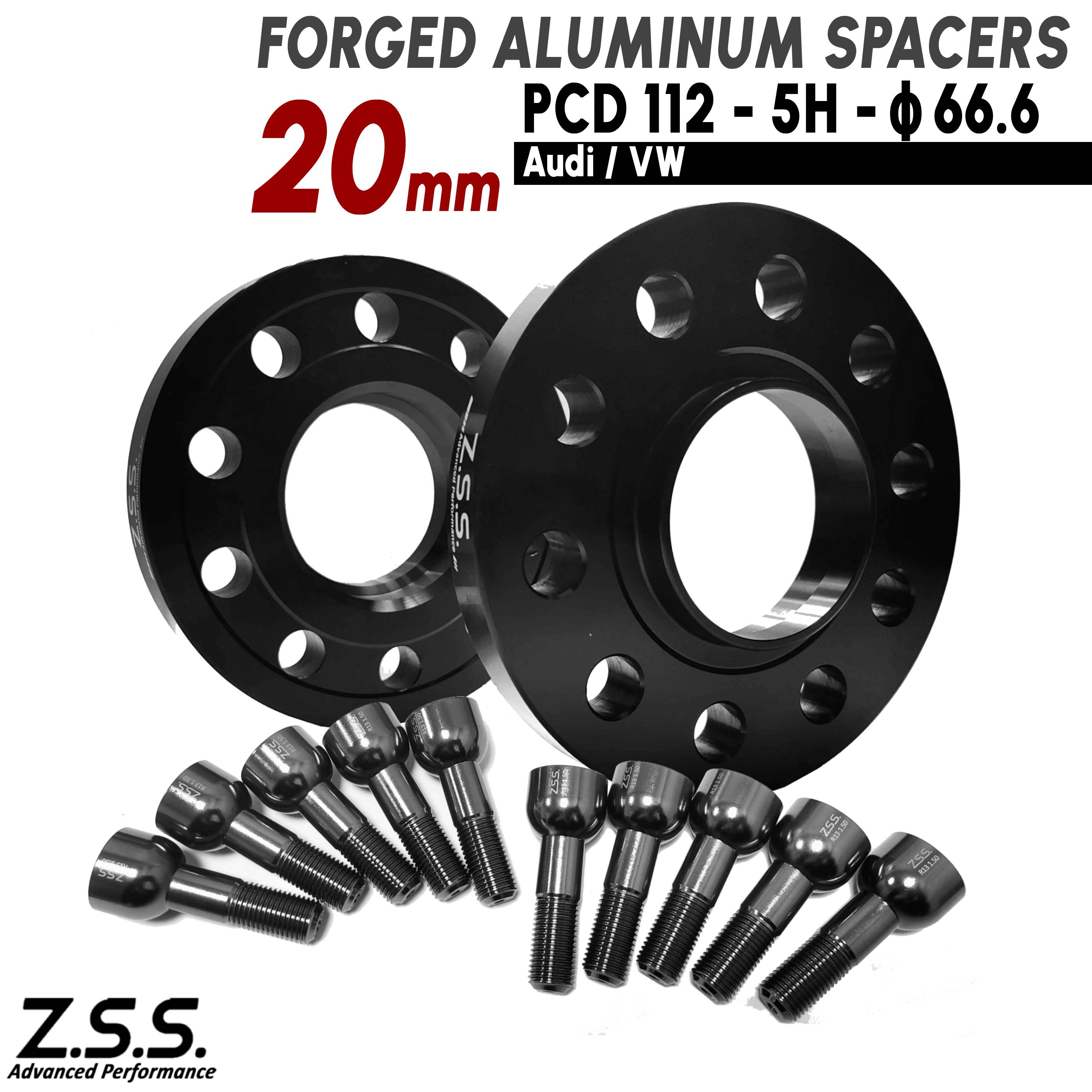 Z.S.S. AP 【チタン風ボルト付き】 アウディ AUDI A4 A5 A6 A7 A8 RS4 RS5 RS6 RS7 スペーサー 厚み20mm PCD112 5穴 ハブ径66.6φ M14xP1.5|わくわくファイネスト