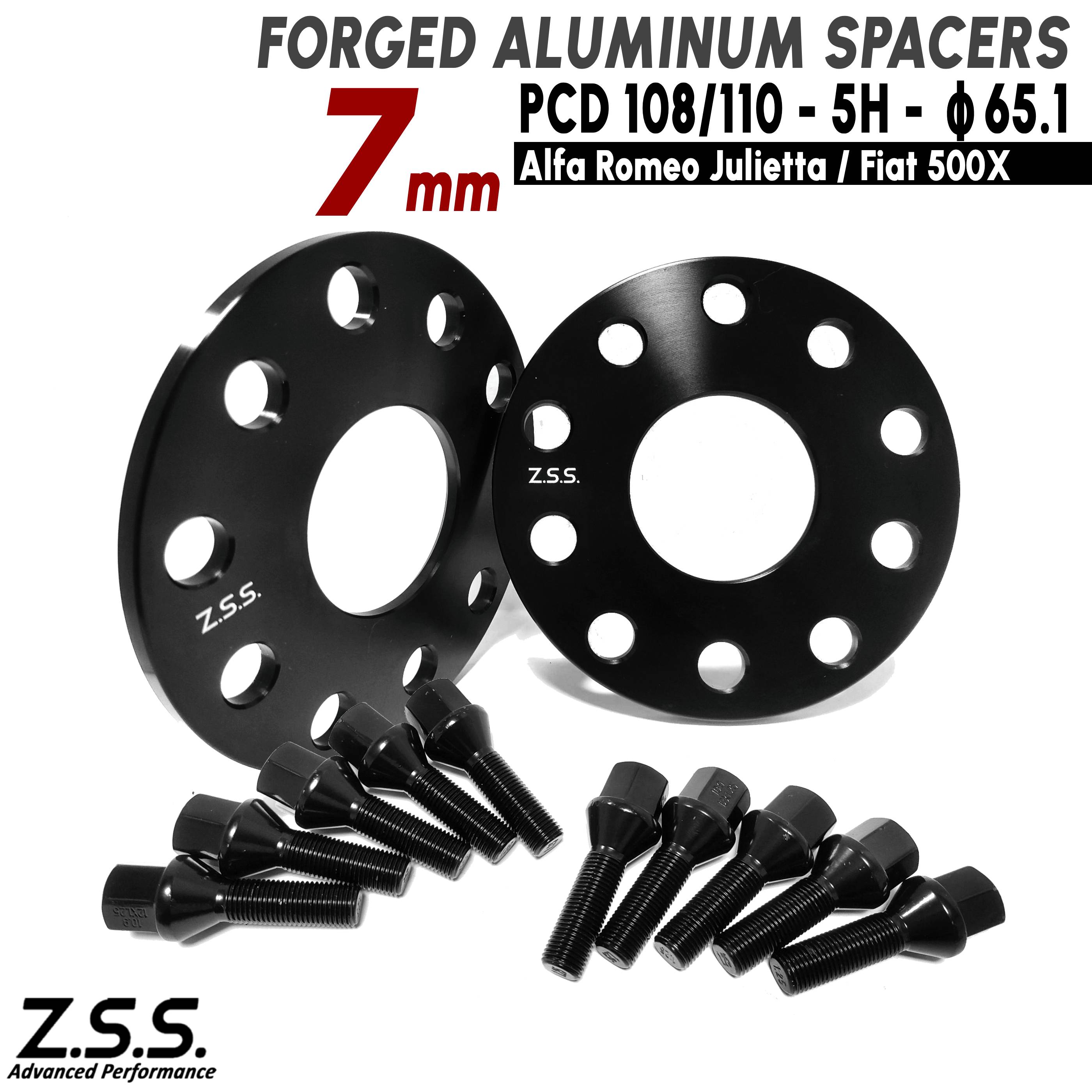 Z.S.S. AP アルファロメオ Alfa Romeo ジュリエッタ Julietta 7mm スペーサー PCD108 PCD110 5穴 ハブ径65.1φ M12xP1.25 ボルト付き｜わくわくファイネスト
