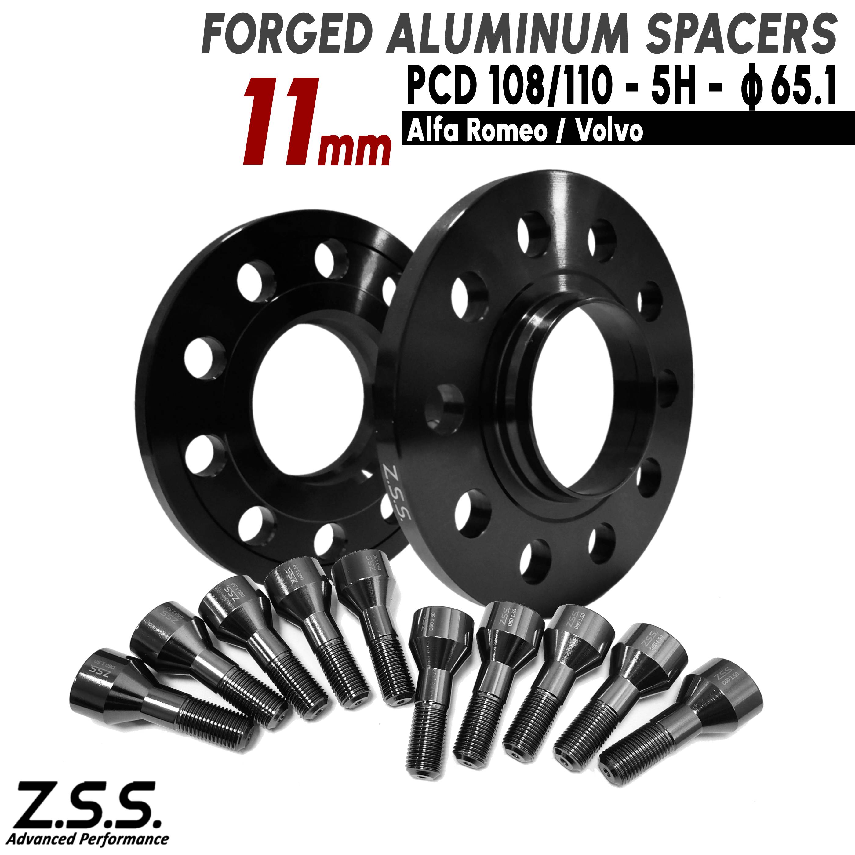 Z.S.S. AP 【チタン風ボルト付き】 ボルボ VOLVO S60 V70 S80 11mm スペーサー PCD108 PCD110 5穴 65.1φ 10mm ZSS