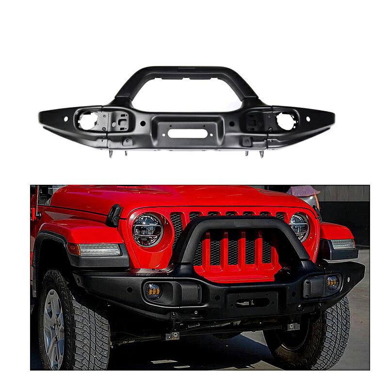 ジープ ラングラー JL グラディエーター JT 用 A3V-スタイル フロント バンパー (ロング タイプ) スチール製 JEEP WRANGLER センサー穴あり