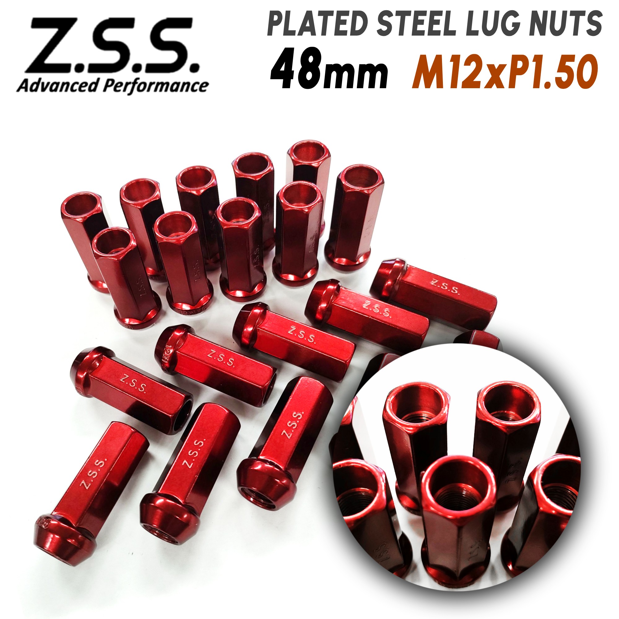 楽天市場】Z.S.S. AP 48mm 貫通 ホイールナット 防錆 レッド 赤メッキ