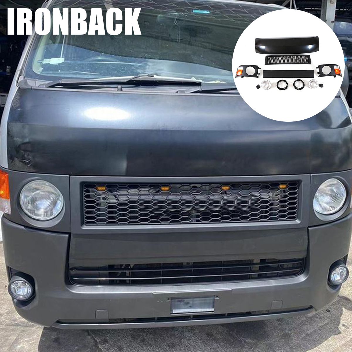 IRONBACK ハイエース 200系 ハイエース 丸目キットフェイスチェンジ 1型 2 3 4 5 6 7 8型 ナロー 標準ボディ アイアンバック