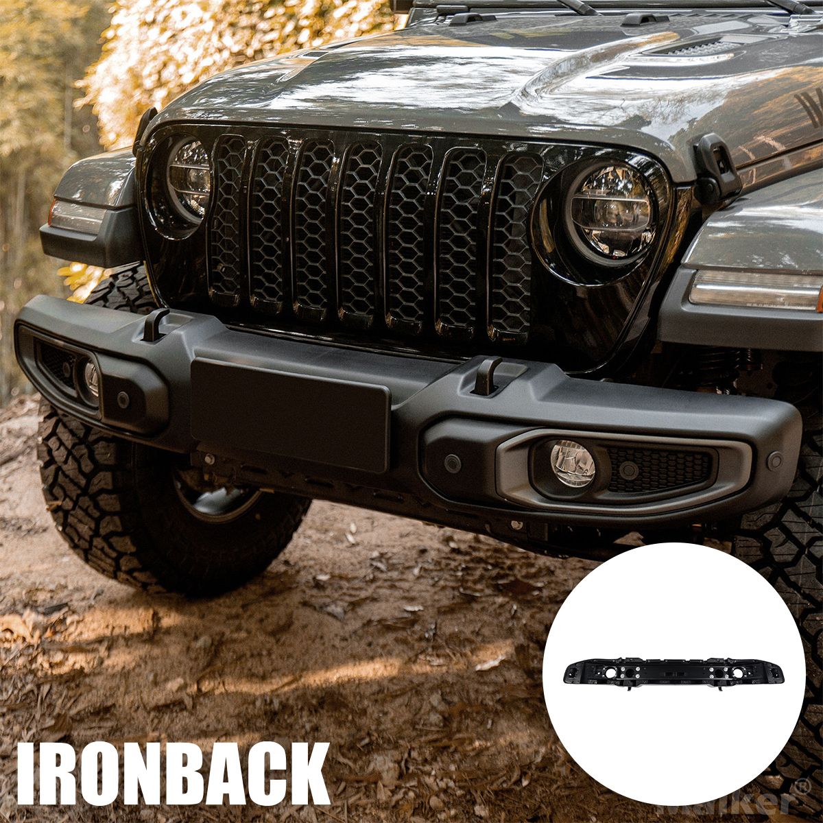 IRONBACK ラングラー JL フロントバンパー ルビコン US仕様 樹脂 センサー穴あり ブラック フック アイアンバック｜わくわくファイネスト