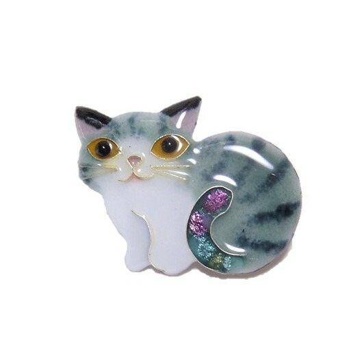 ヴィンテージブローチピンバッジ 猫ねこ エメラルドグリーン ゴールド アニマル① s3.jpg