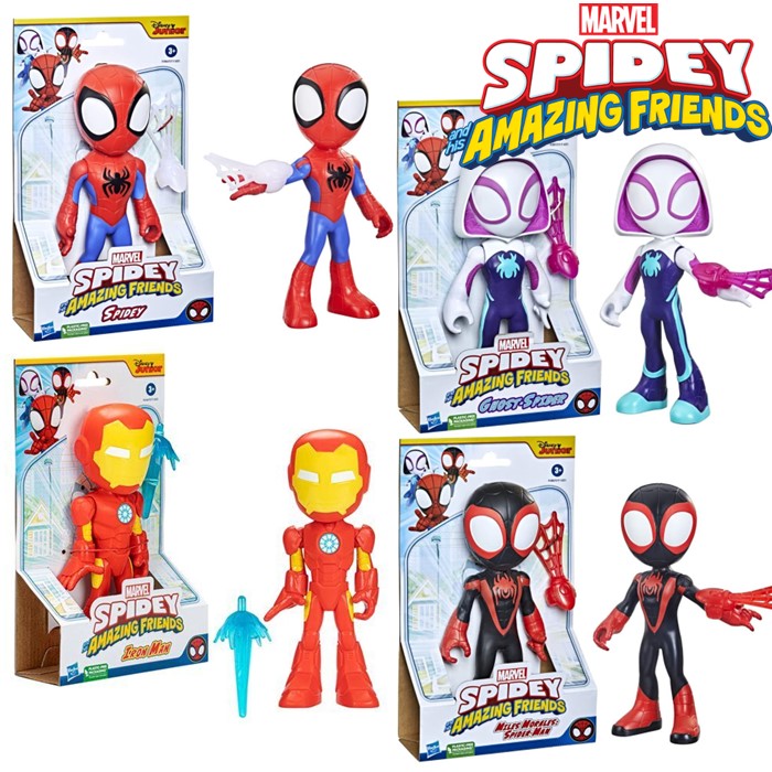 【ハズブロ正規品】マーベル スパイディとすごい仲間たち 大サイズ(9インチ 約22cm) アクション フィギュア 4体セット 人形 玩具 ホビー おもちゃ ホットトイズ グッズ 飾り コレクション 子供 誕生日 クリスマス プレゼント
