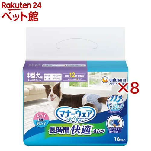 ユニチャーム マナーウェア 長時間快適オムツ 中型犬 男女共用(16枚入×8セット)【マナーウエア】