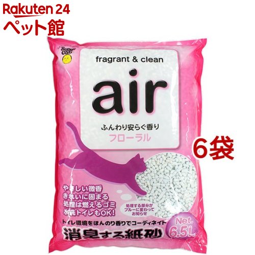 猫砂 air 消臭する紙砂 フローラル(6.5L*6袋セット)【スーパーキャット】画像