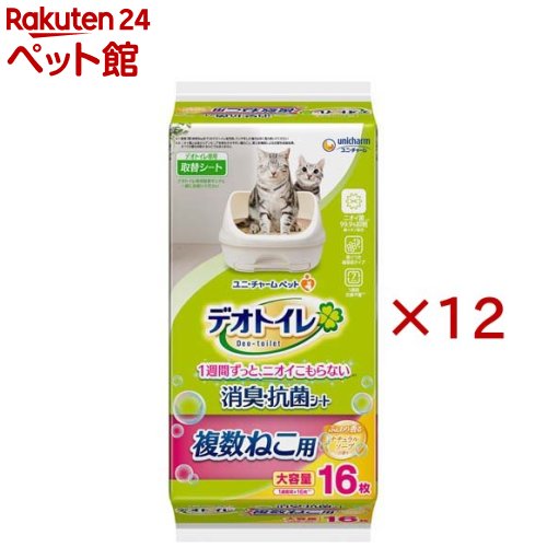 デオトイレ 複数ねこ用 消臭・抗菌シート ナチュラルソープ 香り(16枚入&times;12セット)【デオトイレ取替シート】｜24 ペット館