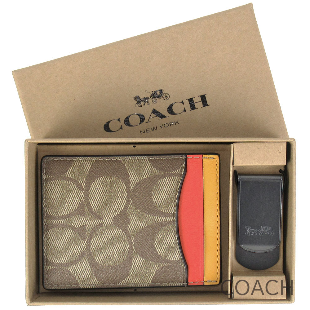 輝い コーチ Coach カードケース マネークリップ セット メンズ パスケース シグネチャー コーチ専用箱付き ブランド