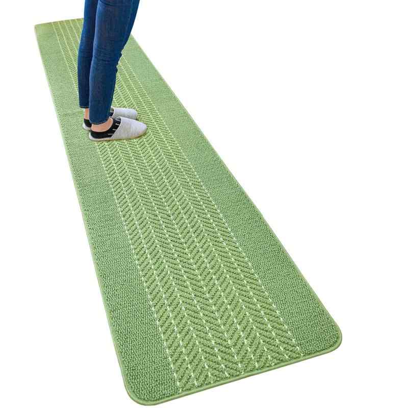 オカ(OKA) 優踏生洗いやすい キッチンマット 約60cm×300cm グリーン(ヘリンボン) (洗える 軽量 滑り止め クッション)