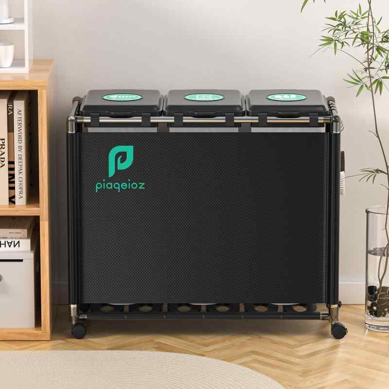 ゴミ袋ホルダー 30L *3分別ゴミ箱 ふた付き レジ袋を隠すゴミ袋スタンド 90L大容量 キャスター付きダストボックス 目隠しダストワゴン ステンレス製 おしゃれ ホワイト