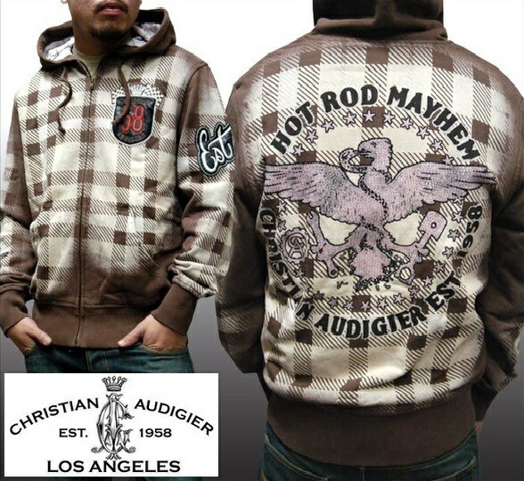 30%OFF 訳あり・アウトレット セール クリスチャンオードジェー パーカー メンズ Christian Audigier GARAGE PARTS HOT ROD ジップパーカー フーディー インポート ハリウッド セレブ カジュアル セレカジ ストリート ロック ブランド
