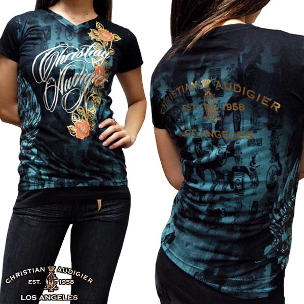 セール クリスチャンオードジェー レディース Tシャツ Christian Audigier VIF ROSE ブラック ブルー インポート ハリウッド セレブ カジュアル セレカジ 正規品 エドハーディー Ed Hardy ストリート ブランド｜NYST　セレクトショップ ニスト 9,900円