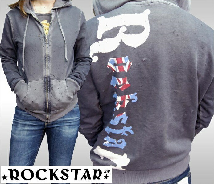 パーカー Punk ロック Rock 着用 Laセレブ 海外 インポート トップス 長袖 フーディー グレー Sushi Rockstar パーカー レディース ロックスター セール 送料無料 パンク ブランド プレミアムデニム カジュアル ハリウッド 掲載 雑誌 ファッション セレブ スタイル