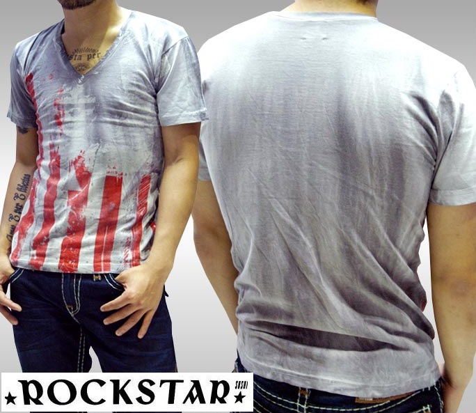 楽天市場 セール 送料無料 ロックスター メンズ Tシャツ Rockstar Sushi Flc005 Vネック グレー Flc005 半袖 トップス インポート Laセレブ Rock ロック Punk パンク サファリ スタイル セレブ ファッション 雑誌 掲載 ハリウッド ストリート カジュアル セレカジ