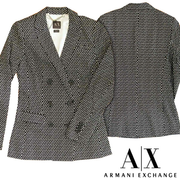 A|X Armani Exchange アルマーニエクスチェンジ レディース テーラードジャケット 3つボタン ダブル ジャケット ドット柄 ブラック ホワイト トップス アメカジ サーフ セレカジ インポート カジュアル
