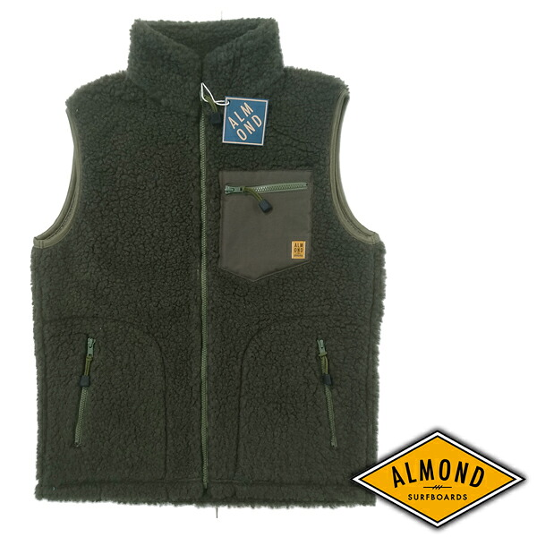 送料無料 セール アーモンドサーフボードデザイン メンズ ボア ベスト オリーブ Boa Vest ライフスタイルブランド Almond Surfboards & Design サーフ ブランド サーフィン カジュアル オーシャンズ 雑誌掲載｜NYST　セレクトショップ ニスト
