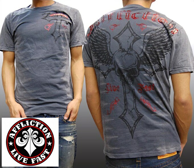 30%OFFセール 送料無料 アフリクション メンズ Tシャツ チャコール 半袖 Affliction オーシャンズ 着用 プレミアム ブランド ハリウッド セレブ カジュアル セレカジ Ed Hardy エドハーディー ロック