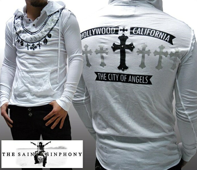 セインツシンフォニー THE SAINTS SINPHONY メンズ パーカー BLESSED 551 ホワイト セイントシンフォニー プルオーバー セインツ シンフォニー セレカジ カジュアル ロック Ed Hardy エドハーディー 好きに
