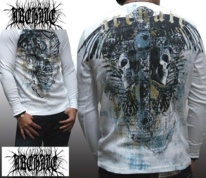 50%OFFセール 送料無料 アルカイック メンズ ロンT サーマル ホワイト ARCHAIC 長袖 Tシャツ シャツ 多数着用 プレミアム ブランド ハリウッド セレブ カジュアル セレカジ ロック