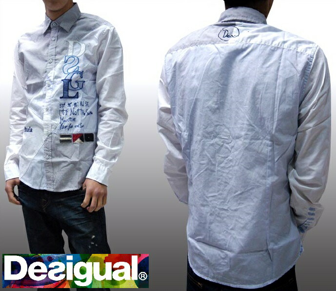 30%OFF セール デシグアル Desigual メンズ ボタンシャツ ホワイト グレー ライトブルー 長袖 シャツ 32C1242 スペイン セレカジ ヨーロピアン インポート ブランド アメカジ セレブ カジュアル 正規 8,949円