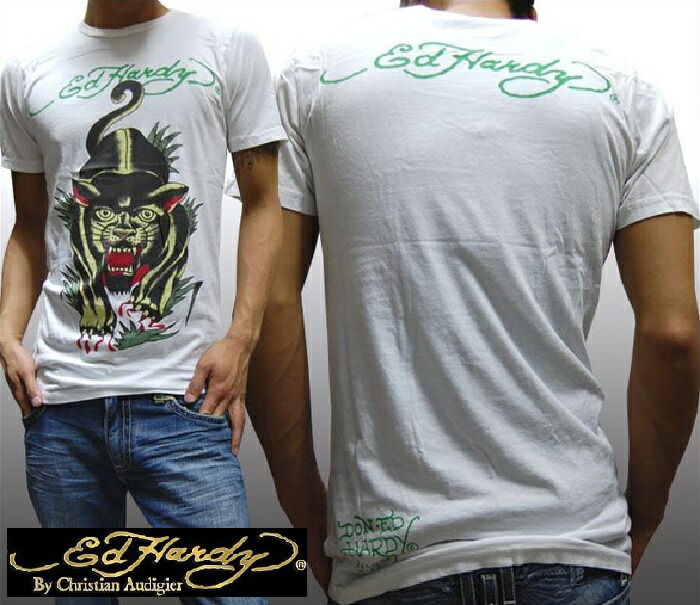 ＼店内全品ポイント11倍／ ED HARDY エドハーディー メンズ Tシャツ FIERCE PANTHER ホワイト ビンテージ USAモデル 新品 MADE IN USA