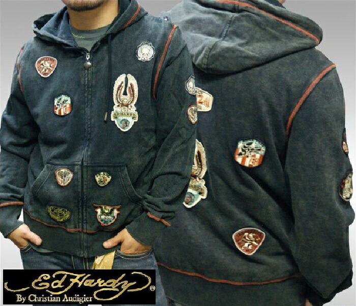 送料無料 セール エドハーディー 200種類の品揃え Ed Hardy メンズ ジップアップ パーカー WORLD EAGLE ウォッシュ ブラック エド・ハーディー 正規品 インポート ブランド アメカジ ストリート クリスチャン オードジェー