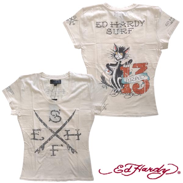 Tシャツ カットソー 30 Off セール 送料無料 エドハーディー レディース 半袖 Tシャツ 0種類の品揃え Ed Hardy 13 Cat アイボリー エド ハーディー 正規品 セレブ サファリ ファッション 雑誌 掲載 ブランド Laセレブ セレカジ ストリート ロック