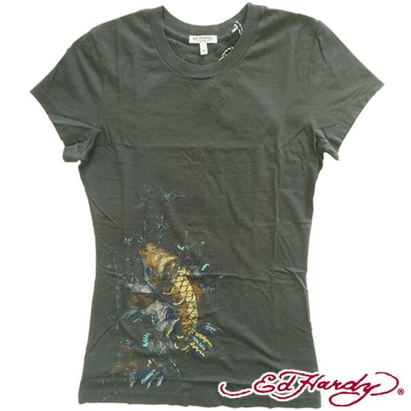 セール 送料無料 200種類の品揃え エドハーディー レディース チュニック Tシャツ　半袖　Ed Hardy KOI FISH 鯉　チャコール　グレー ワンピース エド・ハーディー 正規品 着用 多数 ブランド セレカジ ストリート ロック