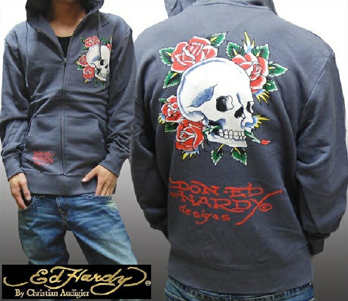 送料無料  セール  エドハーディー  200種類の品揃え  Ed Hardy メンズ ジップアップ パーカー  SKULL ROSE グレー エド・ハーディー 正規品 インポート ブランド セレカジ アメカジ ストリート ロック クリスチャン オードジェー
